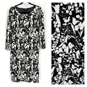 Weekend MaxMara Womens Floral 3/4 Sleeve Tie Waist Midi Dress Black White Size 6